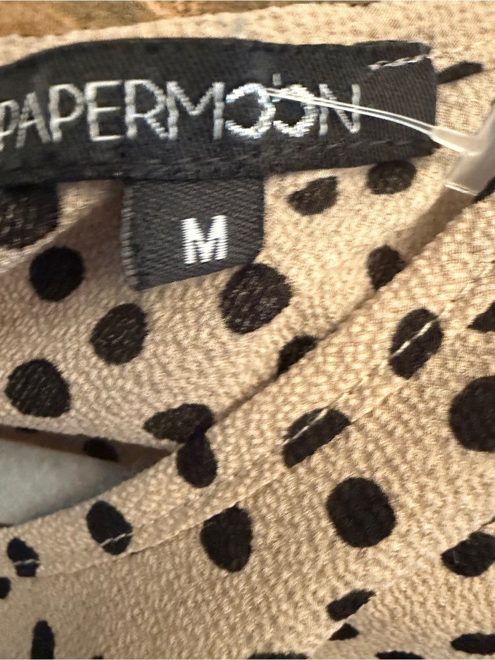 Papermoon Beige Blouse with Black Polka Dots Hi-Low - Picture 5 of 5